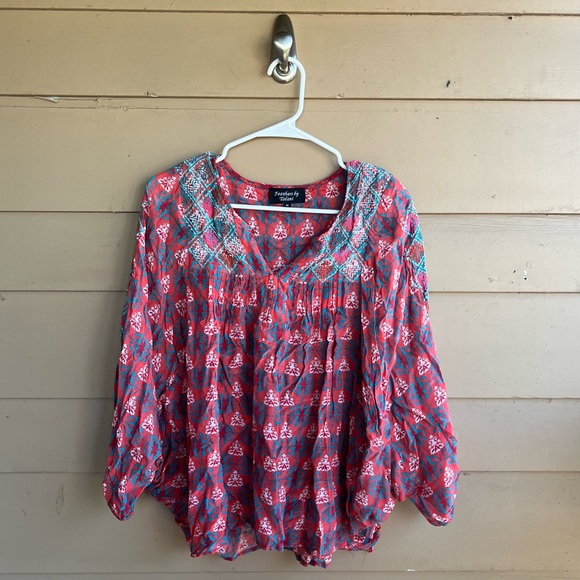 Anthropologie Feathers by Tolani Boho Blouse M Embroidered Hippie Modest Casual - Picture 1 of 8